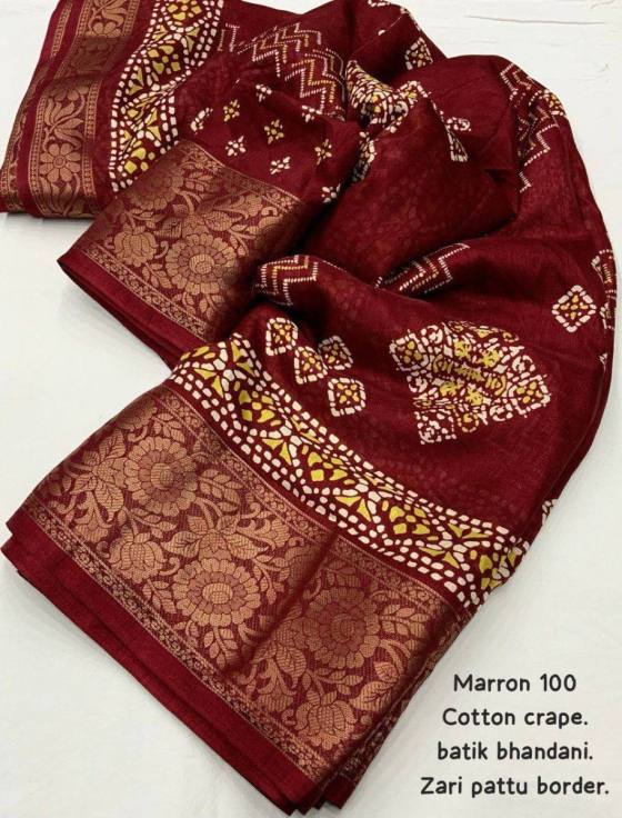 AKRUTI-FASHION-BEST-SELLER-AK-BATIK-BANDANI-SOFT-COTTON-CRAPE-SAREE-WITH-BATIK-BENDEZ-STYLE-PRINT-WITH-ZARI-WOVWN-JACQUARD-BORDER-SAREE-CATALOGUE-9