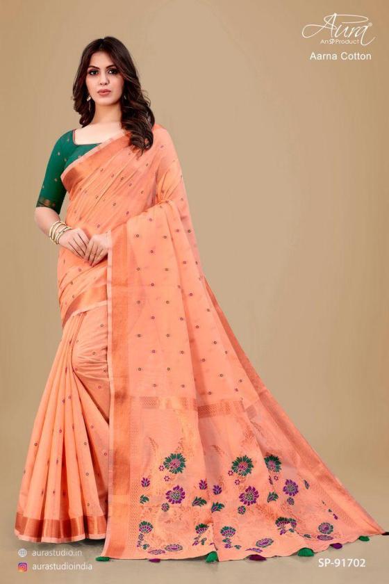 AURA-COTTON-SOFT-COTTON-WITH-CONTRAST-BLOUSE-SAREE-CATALOGUE-4