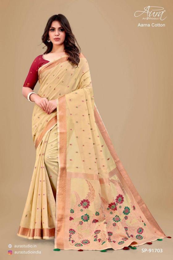 AURA-COTTON-SOFT-COTTON-WITH-CONTRAST-BLOUSE-SAREE-CATALOGUE-5