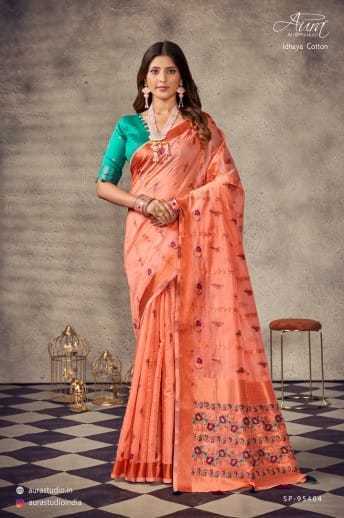 AURA-IDHAYA-COTTON-SOFT-COTTON-WITH-CONTRAST-BLOUSE-SAREE-CATALOGUE-5