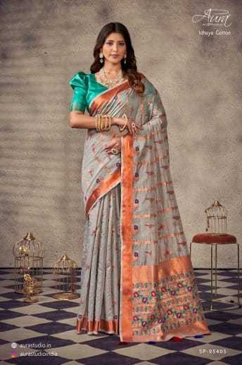 AURA-IDHAYA-COTTON-SOFT-COTTON-WITH-CONTRAST-BLOUSE-SAREE-CATALOGUE-6