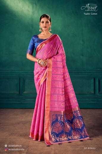 AURA-YAALINI-COTTON-SOFT-COTTON-WITH-CONTRAST-BLOUSE-SAREE-CATALOGUE-10