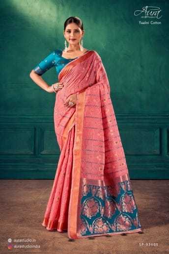 AURA-YAALINI-COTTON-SOFT-COTTON-WITH-CONTRAST-BLOUSE-SAREE-CATALOGUE-13