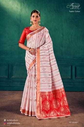 AURA-YAALINI-COTTON-SOFT-COTTON-WITH-CONTRAST-BLOUSE-SAREE-CATALOGUE-9