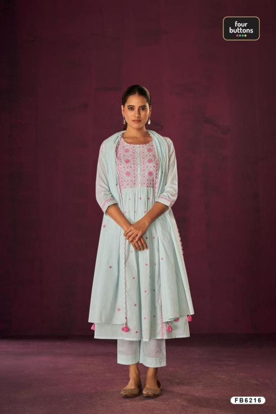 FOUR-BUTTONS-SKDSET-COTTON-MUL-FABRIC-WITH-A-LINE-CUT-AND-INTRICATE-EMBROIDERY-DESIGN-KURTI-PANT-DUPATTA-CATLOG-1