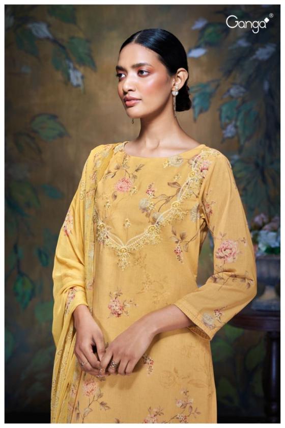 GANGA-AGAMYA-2657-PREMIUM-SPUN-LINEN-JACQAURD-PRINTED-WITH-EMBROIDERY-EMB-LACE-DAMAN-SOLID-5