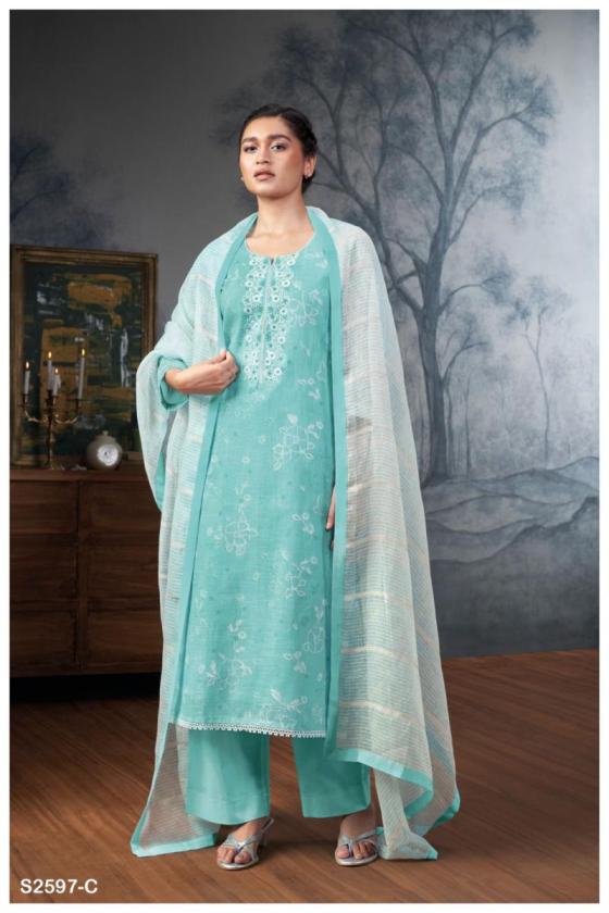 GANGA-ANVIKA-2597-PREMIUM-COTTON-LINEN-PRINTED-WITH-EMBROIDERY-AND-COTTON-GPO-LACE-BORDER-AND-1