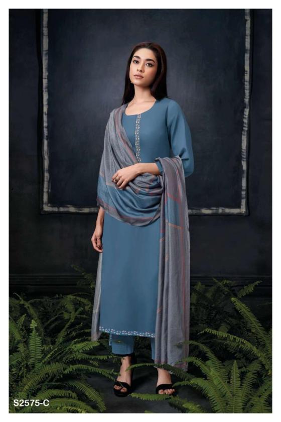 GANGA-BHARVI-2575-PREMIUM-COTTON-SILK-SOLID-WITH-PRINTED-NECK-AND-DAMAN-BORDER-PURE-CHIFFON-PEINTED-DUPATTA-DRESS-MATERIAL-CATALOGUE-6