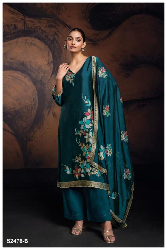 GANGA-EVANIA-2478-PREMIUM-VISCOSE-WOVEN-SILK-JACQUARD-WITH-HAND-WORK-AND-READY-LACE-ON-DAMAN-DRESS-MATERIAL-CATALOGUE-12