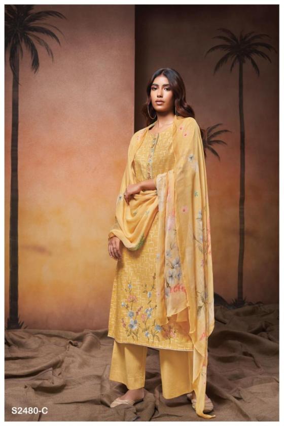 GANGA-TAYTUM-2480-PREMIUM-COTTON-PRINTED-WITH-EMBROIDERY-COTTON-LACE-WITH-PREMIUM-COTTON-SOLID-COLOUR-DUPATTA-PURE-CHIFFON-PRINTED-DRESS-MATERIAL-CATALOGUE-4