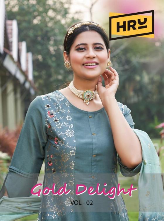 HRU-INDIA-GOLD-DELIGHT-VOL-2VISCOSE-CHANDERI-WITH-GOLD-PRINT-AND-MACHINE-EMBROIDERY-KURTI-PANT-CATALOGUE-9