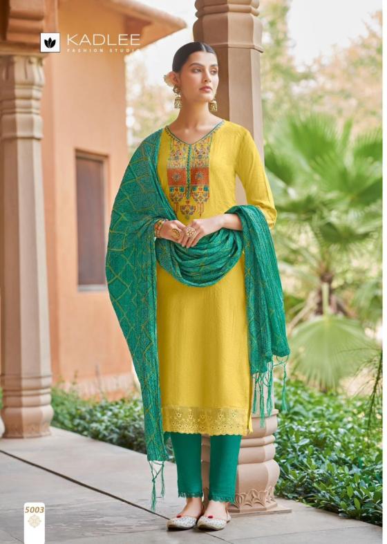 KADLEE-AMRUTA-VISCOSE-WEAVING-AND-COTTON-LYCRA-CHINON-BANDHANI-DUPATTA-WITH-HAMDWORK-EMABROIDERY-WORK-KURTI-PANT-DUPATTA-CATALOGUE-4