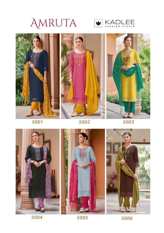 KADLEE-AMRUTA-VISCOSE-WEAVING-AND-COTTON-LYCRA-CHINON-BANDHANI-DUPATTA-WITH-HAMDWORK-EMABROIDERY-WORK-KURTI-PANT-DUPATTA-CATALOGUE-7