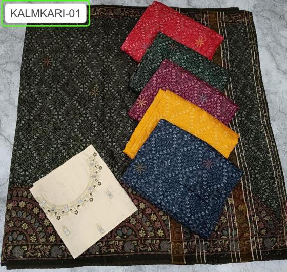 KALPATRU-FASHION-KALMKARI-1-SOFT-MUSLIN-BEAUTIFUL-AJRAK-PRINT-DESIGN-BANDHEJ-PETERN-AND-MIRROR-WORK-BLOUSE-SAREE-CATALOGUE-1