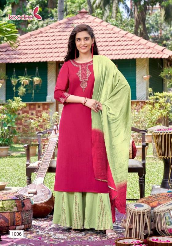 KOODEE-SANAYA-1-HEAVY-CHINON-WITH-FULL-INNER-TOP-AND-VISCOSE-WITH-KALI-WORK-PANT-AND-CHANDERI-DUPATTA-KHATLI-WITH-EMBROIDERY-WORK-KURTI-CATALOGUE-4