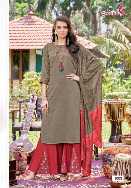 KOODEE-SANAYA-1-HEAVY-CHINON-WITH-FULL-INNER-TOP-AND-VISCOSE-WITH-KALI-WORK-PANT-AND-CHANDERI-DUPATTA-KHATLI-WITH-EMBROIDERY-WORK-KURTI-CATALOGUE-5