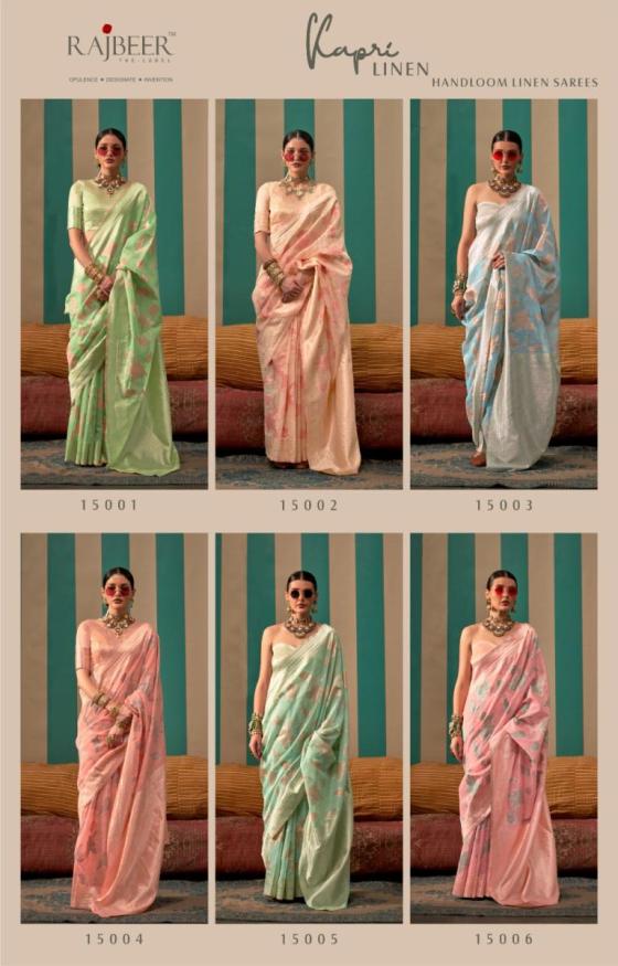 RAJBEER-KAPRI-LINEN-SERIES-15001-TO-15006-HANDLOOM-WEAVING-LINEN-SAREES-WITH-LINEN-BLOUSE-SAREE-CATALOGUE-1