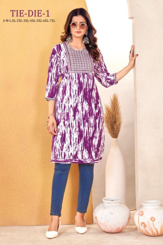 SANGEET-TIE-DIE-1-CASUAL-TOPS-RAYON-IN-DIE-PRINT-WITH-EMBROIDERY-MIRROR-WORK-6-COLOURS-DESIGN-KURTI-TOPS-CATALOGUE-2