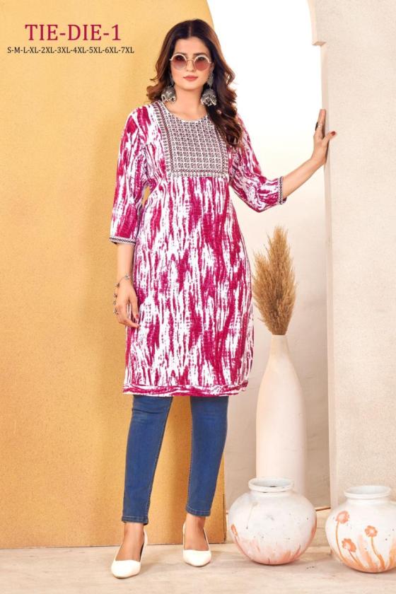 SANGEET-TIE-DIE-1-CASUAL-TOPS-RAYON-IN-DIE-PRINT-WITH-EMBROIDERY-MIRROR-WORK-6-COLOURS-DESIGN-KURTI-TOPS-CATALOGUE-4