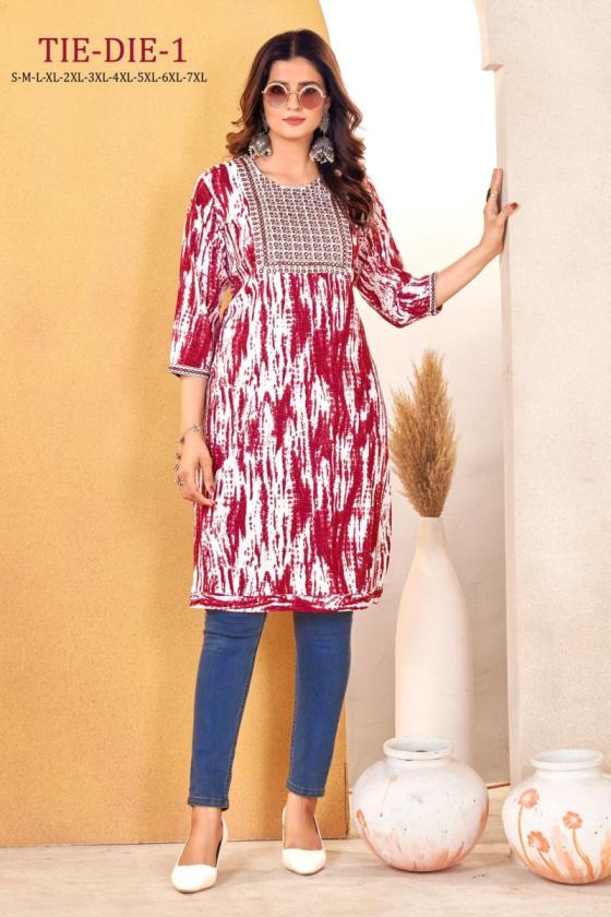 SANGEET-TIE-DIE-1-CASUAL-TOPS-RAYON-IN-DIE-PRINT-WITH-EMBROIDERY-MIRROR-WORK-6-COLOURS-DESIGN-KURTI-TOPS-CATALOGUE-9