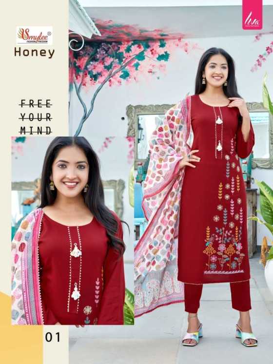 SMYLEE-HONEY-HEAVY-RIYON-LIVA-APPROVED-KURTI-PANT-DUPATTA-CATALOGUE-5