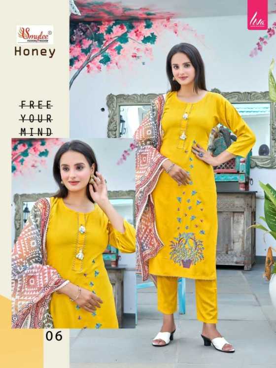 SMYLEE-HONEY-HEAVY-RIYON-LIVA-APPROVED-KURTI-PANT-DUPATTA-CATALOGUE-6