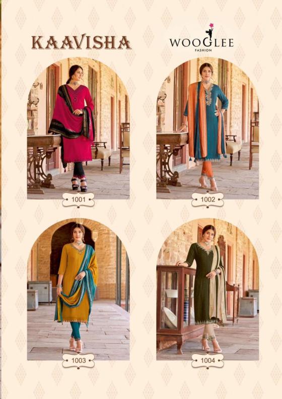 WOOGLEE-KAAVISHA-RAYON-WEAVING-THREAD-HANDWORK-COTTON-LYCRA-BEAUTIFUL-KURTI-PANT-AND-JACQUARD-DUPATTA-CATALOGUE-1