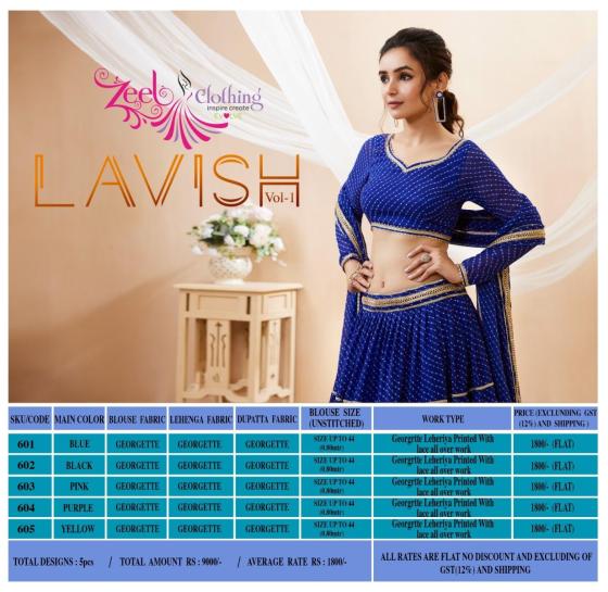 ZEEL-LAVISH-VOL-1-SERIES-601-TO-605-GEORGETTE-FABRIC-WITH-LEHERIYA-PRINTED-WITH-LACE-ALL-OVER-WORK-LEHENGA-CHOLI-CATALOGUE-7